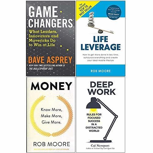 Game Changers, Life Leverage, Money Know More Make More Give More, Deep Work 4 Books Collection Set