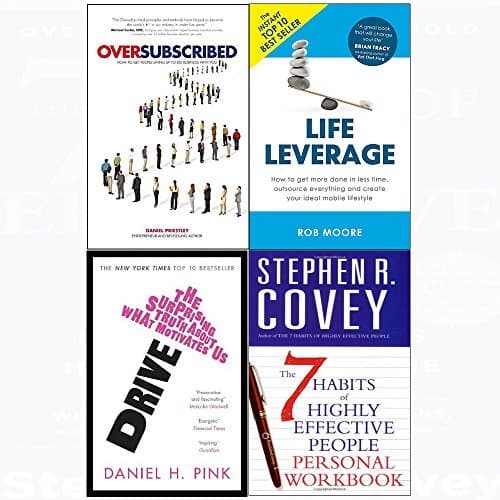 7 Habits of highly effective people personal workbook, oversubscribed, drive, life leverage 4 books collection set