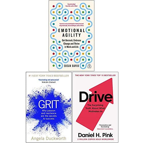 Emotional Agility, Grit: Why passion and resilience are the secrets to success, Drive The Surprising Truth About What Motivates Us 3 Books Collection Set