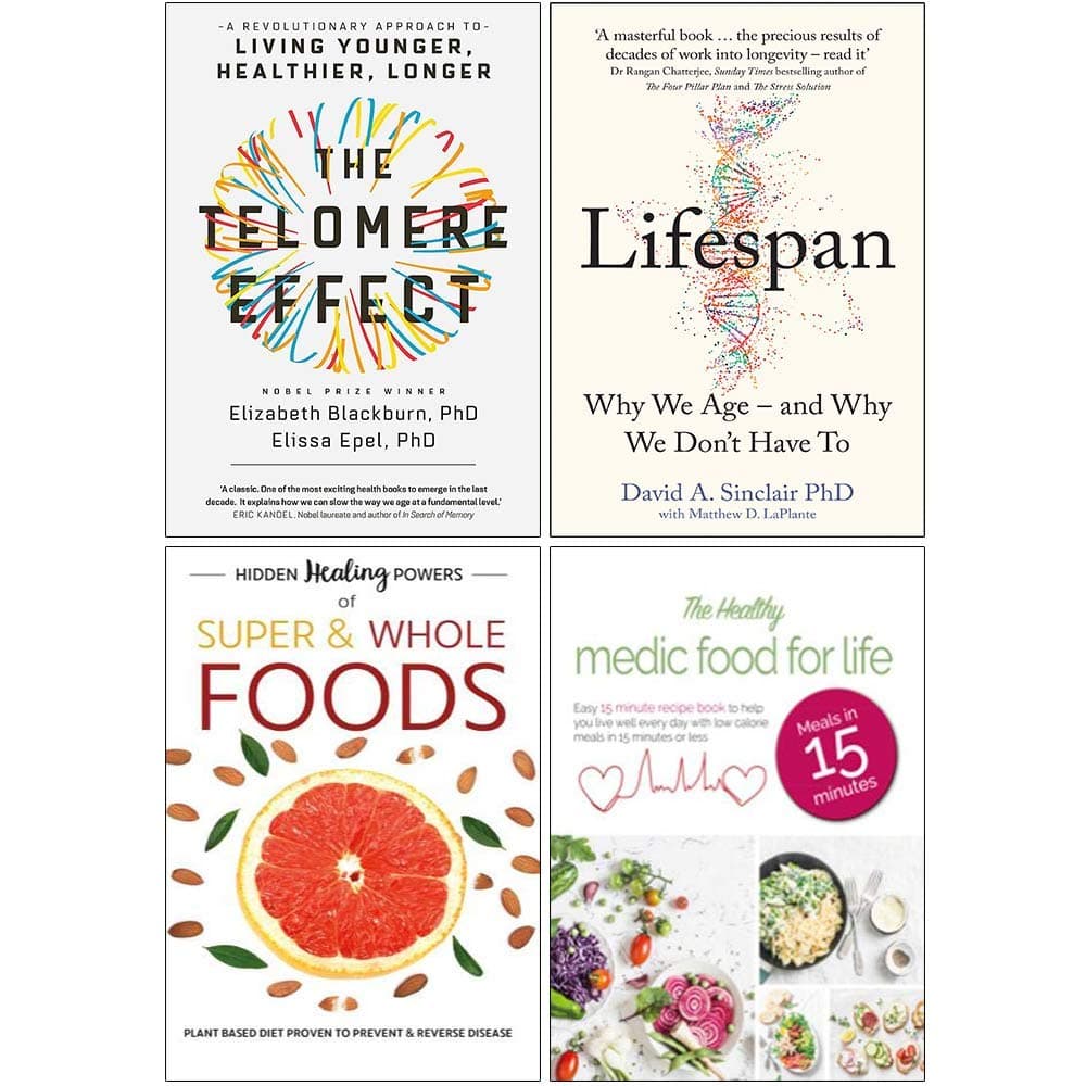 The Telomere Effect, Lifespan, Hidden Healing Powers Of Super & Whole Foods, The Healthy Medic Food for Life Meals in 15 minutes 4 Books Collection Set