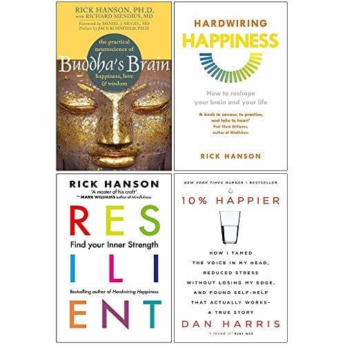 Buddhas Brain, Hardwiring Happiness, Resilient, 10% Happier 4 Books Collection Set