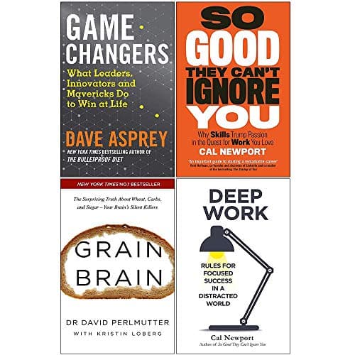 Game Changers, So Good They Cant Ignore You, Grain Brain, Deep Work 4 Books Collection Set