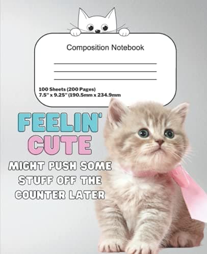Feelin Cute Might Push Some Stuff Off The Counter Later: 100 Sheet Composition Notebook for Kitten Lovers